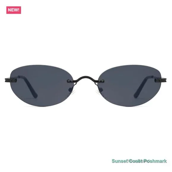 Retro Small Oval Sunglasses Rimless Vintage Narrow Shades - Picture 4 of 7